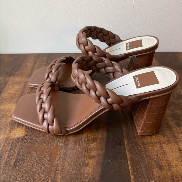 Dolce Vita Paily Square Toe Block Heel Braided Strap Sandal Brown Tan Size 10 - Picture 4 of 6